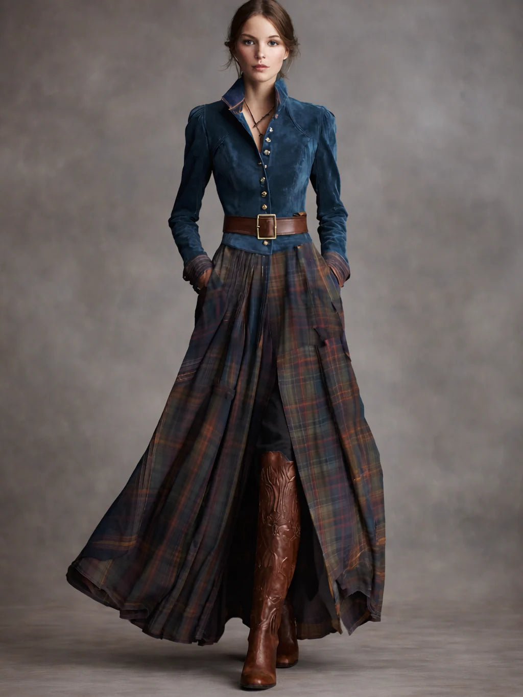 Maison Verin™ | Abito a quadri con cintura